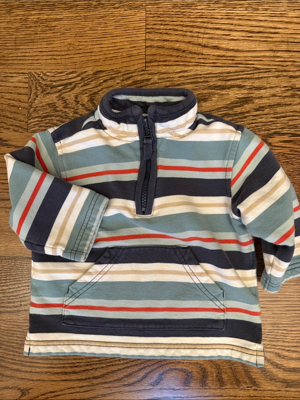 Janie and Jack Striped Quarter-Zip Pullover - Blue, Navy & Cream